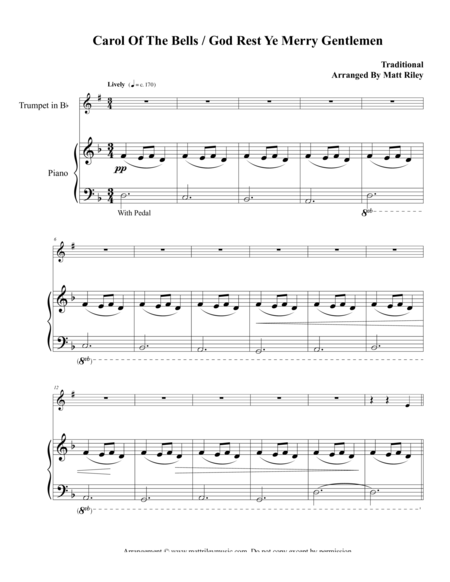 Carol Of The Bells God Rest Ye Merry Gentlemen Trumpet Sheet Music