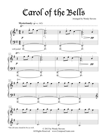 Carol Of The Bells Intermediate Sheet Music