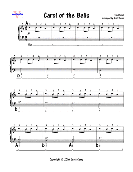 Carol Of The Bells Primer Level For 1st Year Students Sheet Music