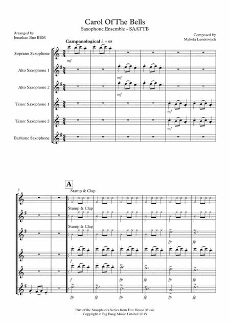 Carol Of The Bells Saxophone Ensemble Saattb Sheet Music