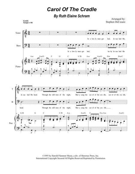 Carol Of The Cradle For 2 Part Choir Tb Sheet Music