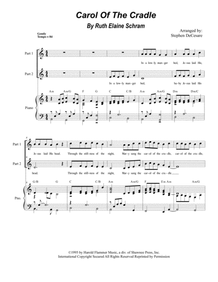 Free Sheet Music Carol Of The Cradle For 2 Part Choir