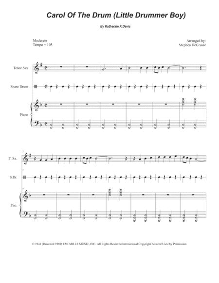 Carol Of The Drum Little Drummer Boy For Tenor Saxophone And Piano Sheet Music