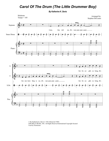 Carol Of The Drum The Little Drummer Boy Duet For Soprano Tenor Solo Sheet Music