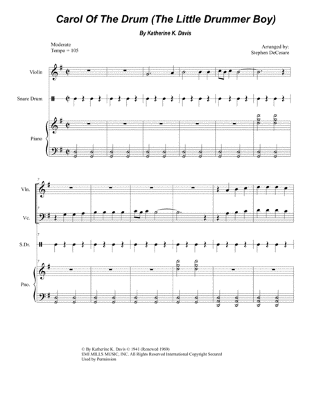 Carol Of The Drum The Little Drummer Boy Duet For Violin And Cello Sheet Music