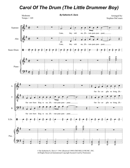 Carol Of The Drum The Little Drummer Boy For Satb Sheet Music