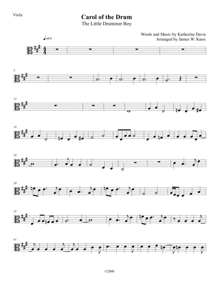 Carol Of The Drum The Little Drummer Boy Viola Part Sheet Music