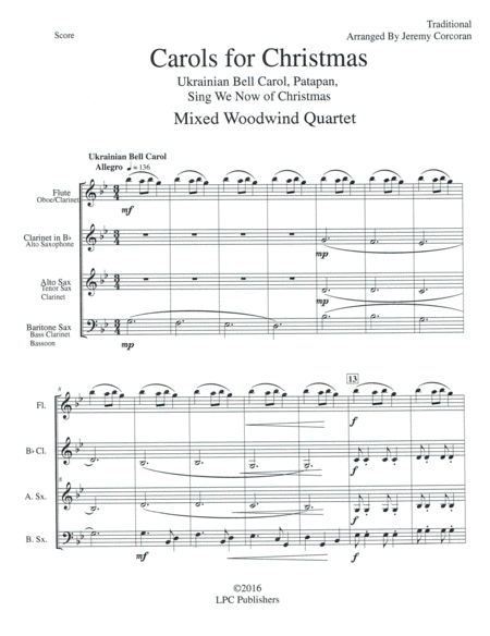 Carols For Christmas A Medley For Mixed Woodwinds Sheet Music