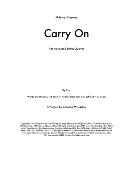 Free Sheet Music Carry On String Quartet