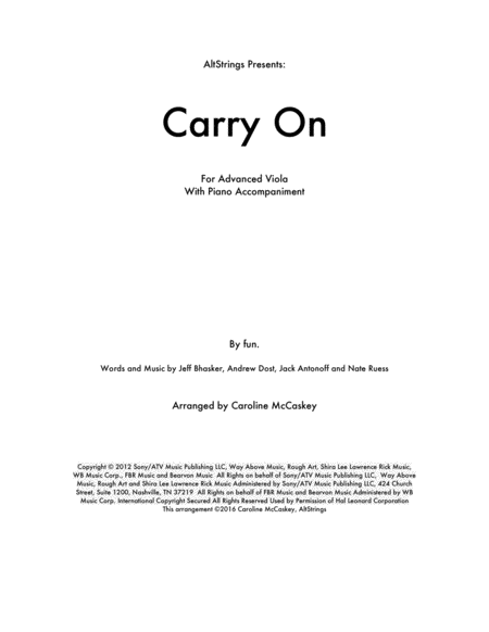 Carry On Viola Solo Piano Accompaniment Sheet Music