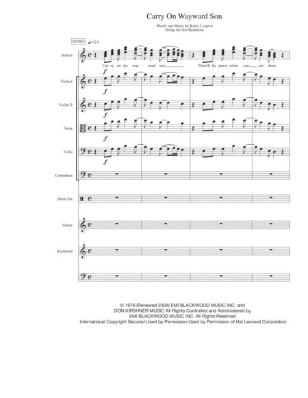 Carry On Wayward Son For String Orchestra With Rhythm Section And Vocal Or Instrumental Soloist Sheet Music