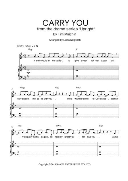 Carry You Piano Vocal Treble Clef Tim Minchin Version Sheet Music