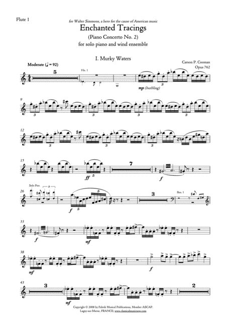 Carson Cooman Enchanted Tracings Piano Concerto No 2 2008 For Solo Piano And Wind Ensemble Flute 1 Part Sheet Music