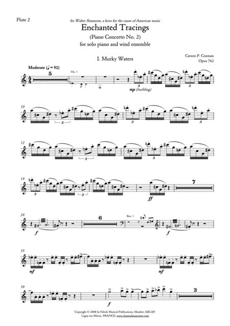 Carson Cooman Enchanted Tracings Piano Concerto No 2 2008 For Solo Piano And Wind Ensemble Flute 2 Part Sheet Music