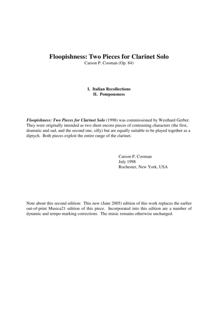 Carson Cooman Floopishness Two Pieces For Clarinet Solo Sheet Music