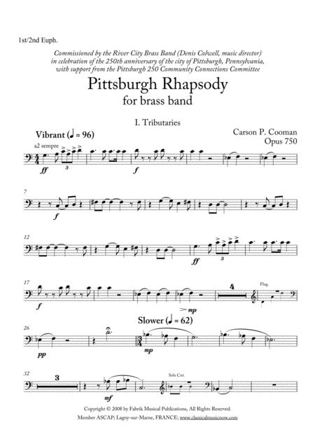 Carson Cooman Pittsburgh Rhapsody 2008 For Brass Band Euphonium 1 And 2 Part Sheet Music