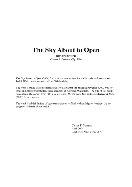 Free Sheet Music Carson Cooman The Sky About To Open 2004 For Orchestra Score And Parts