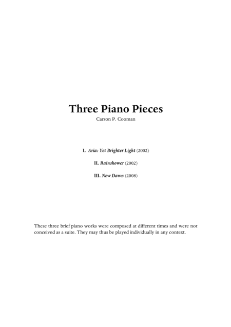 Carson Cooman Three Piano Pieces For Piano Sheet Music