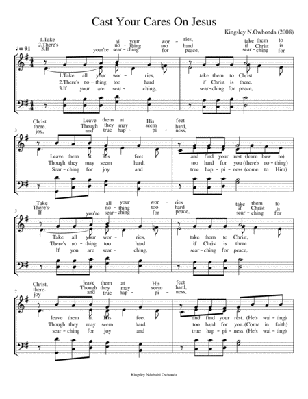 Free Sheet Music Cast Your Cares On Jesus