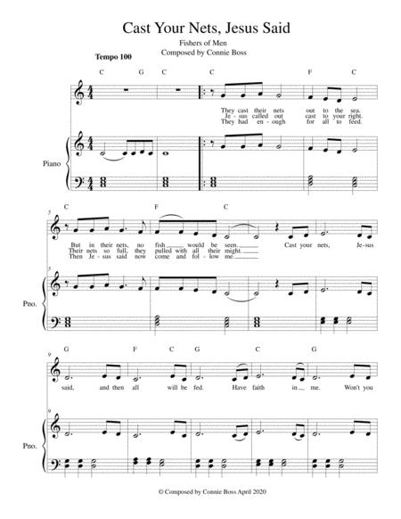 Free Sheet Music Cast Your Nets Jesus Said Kids Song Solo And Piano