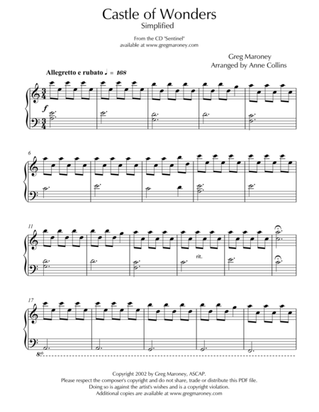 Free Sheet Music Castle Of Wonders Simplified