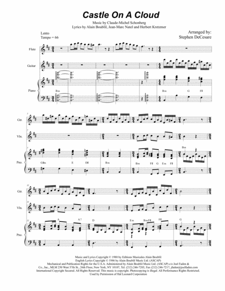 Castle On A Cloud Duet For Violin And Viola Sheet Music