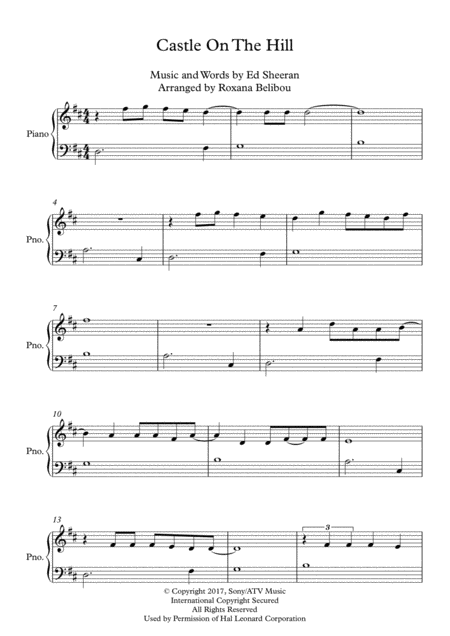 Castle On The Hill By Ed Sheeran Easy Piano Sheet Music