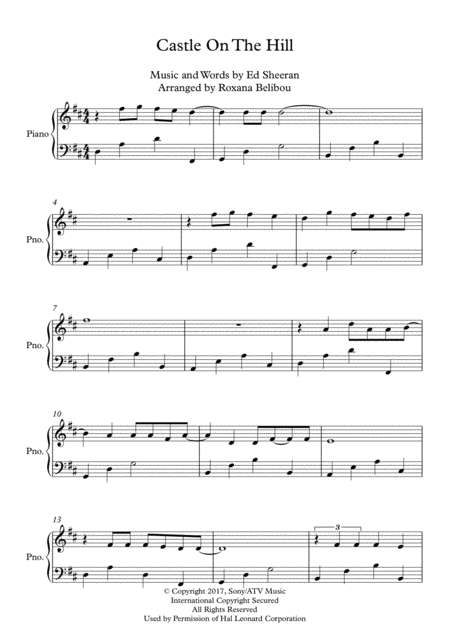 Castle On The Hill By Ed Sheeran Piano Sheet Music