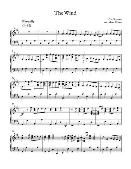 Cat Stevens The Wind Solo Piano Sheet Music