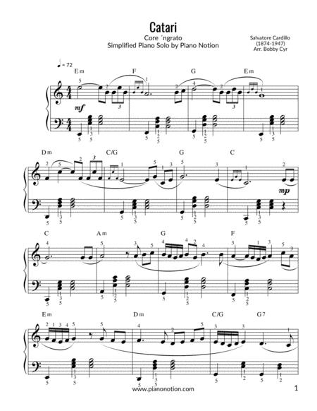 Free Sheet Music Catari Core Ngrato Simplified Piano Solo