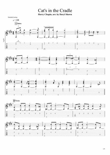 Free Sheet Music Cats In The Cradle For Solo Fingerstyle Guitar