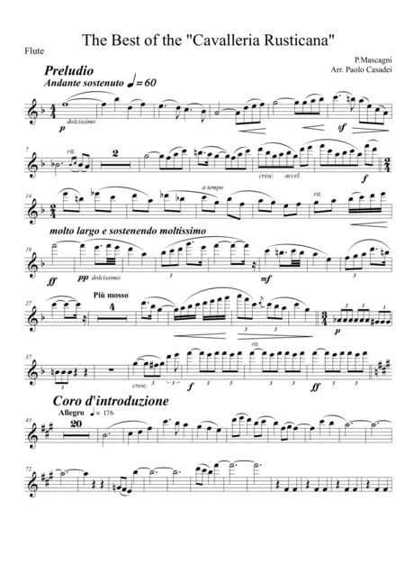 Free Sheet Music Cavalleria Rusticana Per Quintetto Di Fiat Flute