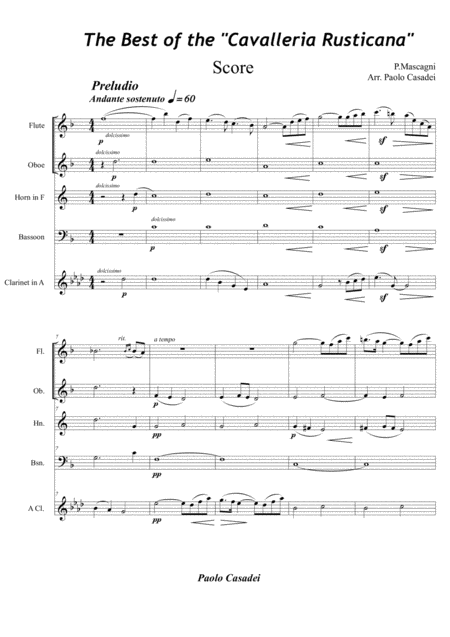 Free Sheet Music Cavalleria Rusticana Per Quintetto Di Fiati