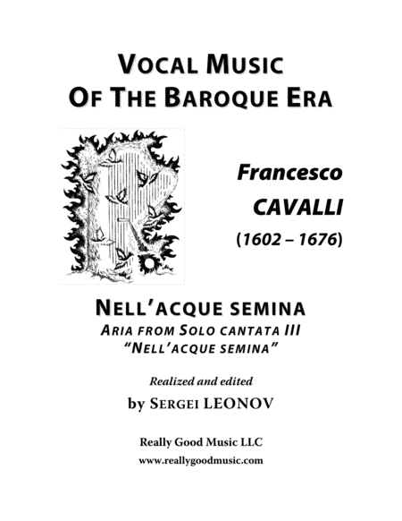 Cavalli Francesco Nell Acque Semina Aria From The Cantata Arranged For Voice And Piano A Major Sheet Music