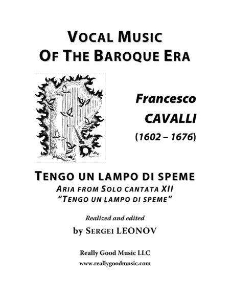 Cavalli Francesco Tengo Un Lampo Di Speme Aria From The Cantata Arranged For Voice And Piano B Flat Major Sheet Music