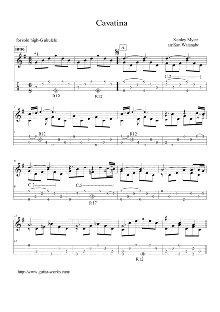 Cavatina For Solo Ukulele Sheet Music