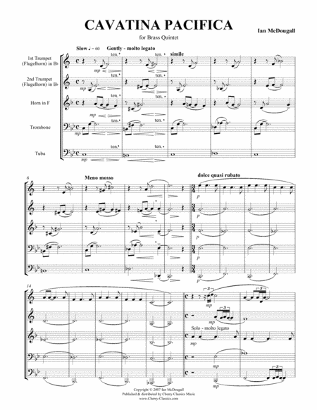 Cavatina Pacifica For Brass Quintet Sheet Music