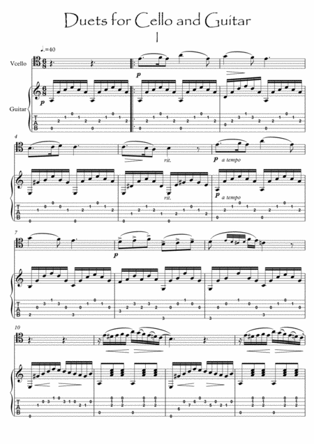 Free Sheet Music Cello And Guitar Duet I By Bergmiller