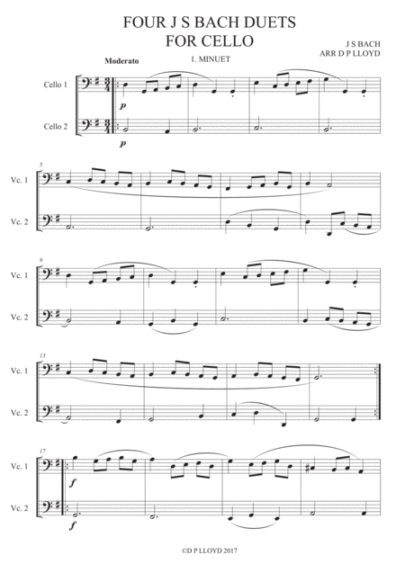 Free Sheet Music Cello Duets 4 Duets From Bachs Little Notebook