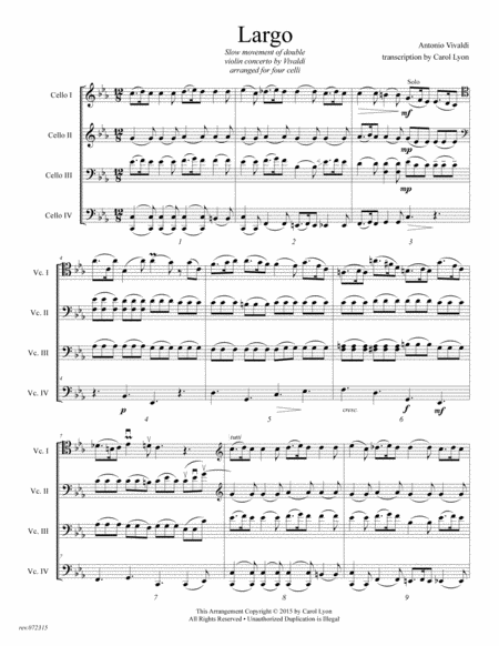 Free Sheet Music Cello Quartet Swipes Vivaldi Adagio Transcription For 4 Cellos