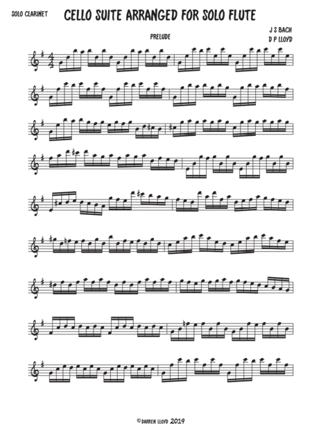 Cello Suite For Solo Clarinet Sheet Music