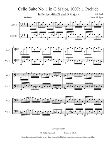 Cello Suite No 1 Bwv 1007 1 6 In Perfect 4ths G And D Major Sheet Music