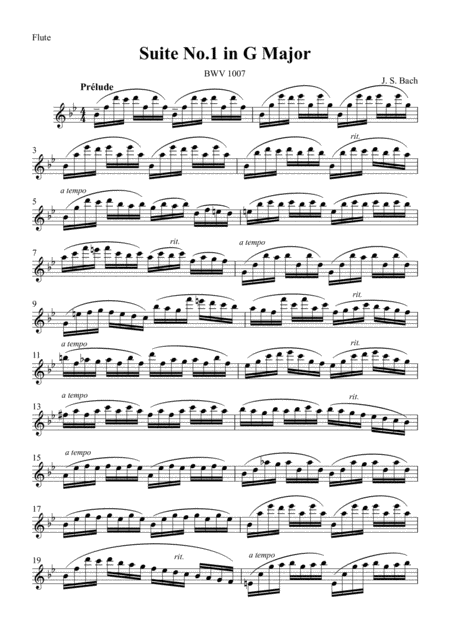 Cello Suite No 1 I Prelude For Flute Js Bach Bwv1007 Sheet Music