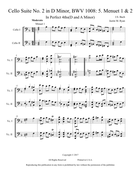 Cello Suite No 2 Bwv 1008 5 Menuett 1 2 Sheet Music