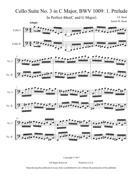 Free Sheet Music Cello Suite No 3 Bwv 1009 I Prelude