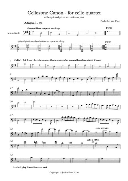 Cellozone Pachelbel Canon For 4 Or 5 Cellos Or Music Minus One Sheet Music