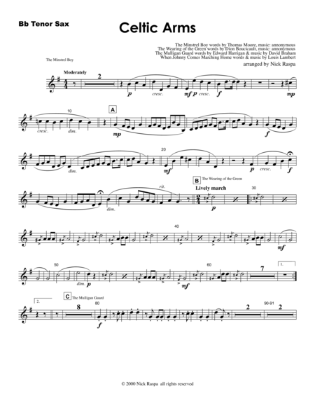 Celtic Arms B Flat Tenor Saxophone Part Sheet Music