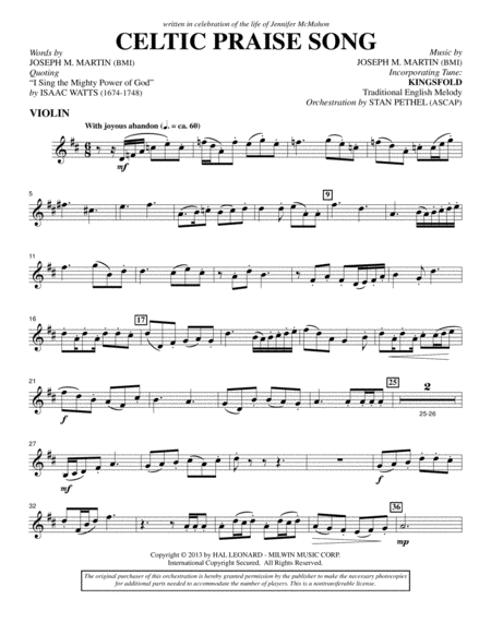 Celtic Praise Song Violin Sheet Music