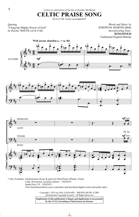 Free Sheet Music Celtic Praise Song