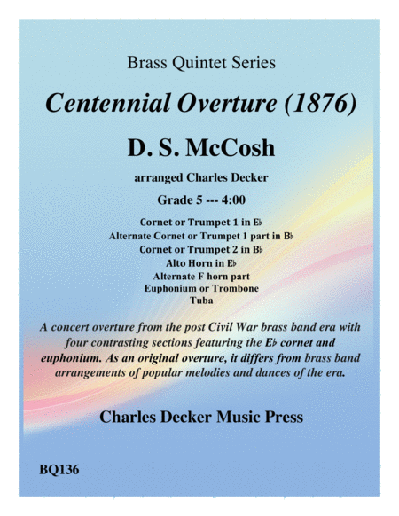 Free Sheet Music Centennial Overture From 1876 For Brass Quintet